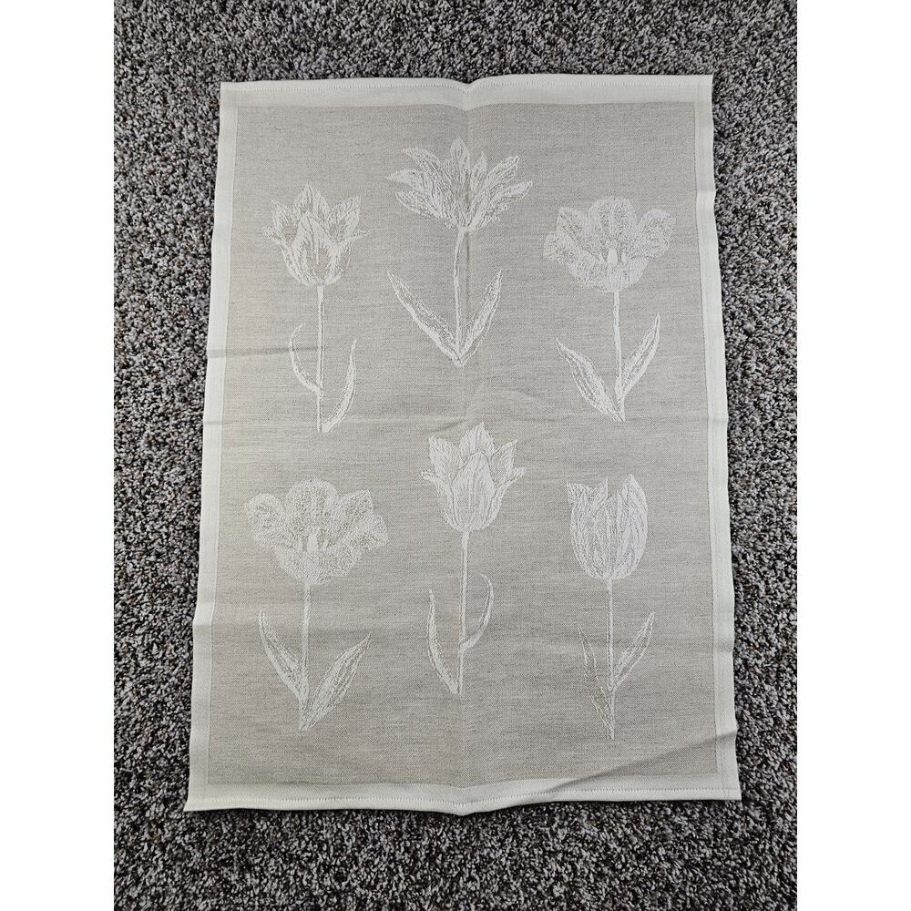 Ekelund Weavers of Sweden Large Dish Towel Cream Beige Floral Print NEW